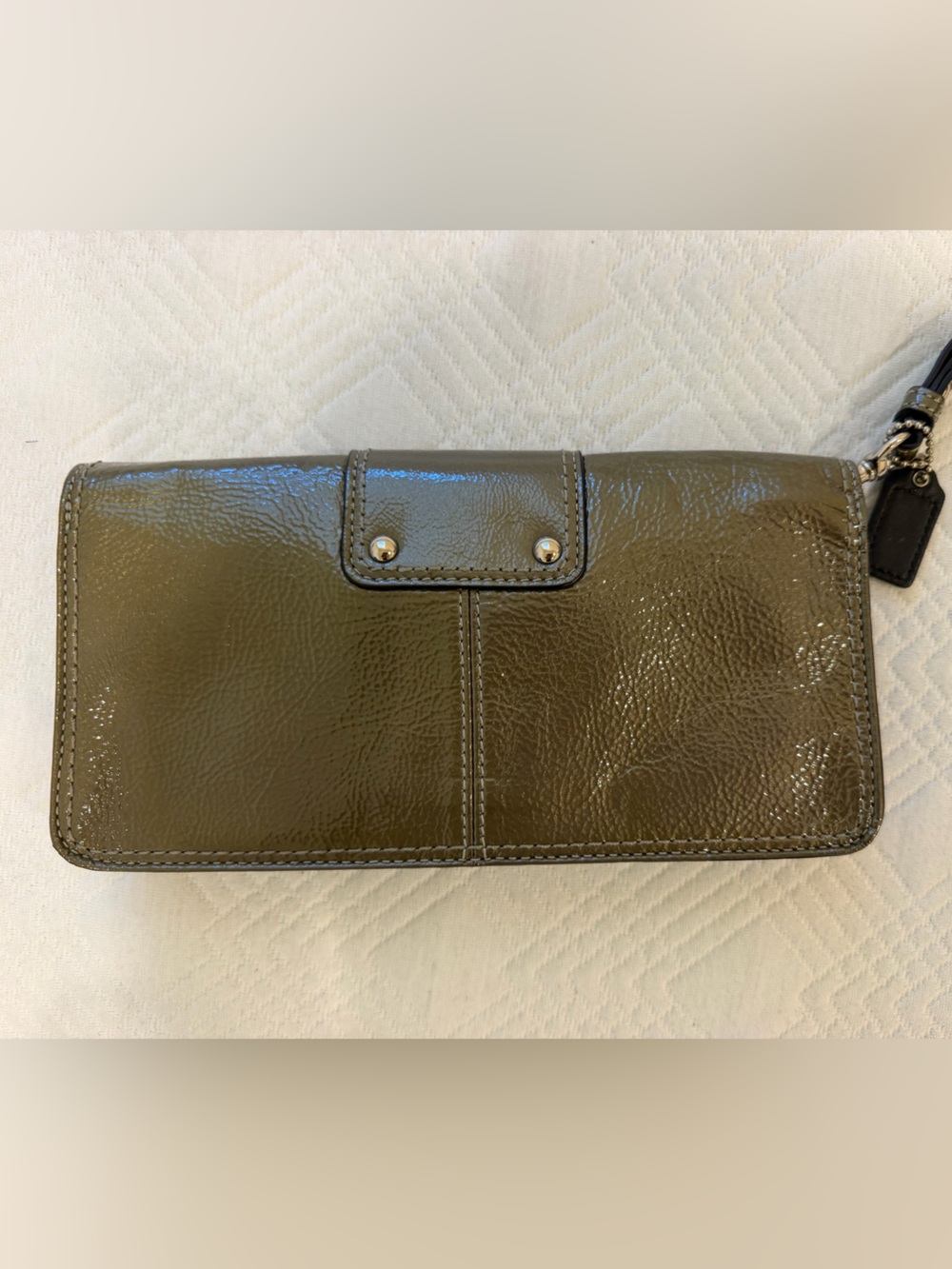 Coach Olive Patent Leather Wristlet with Silver Buckle - Picture 5 of 7
